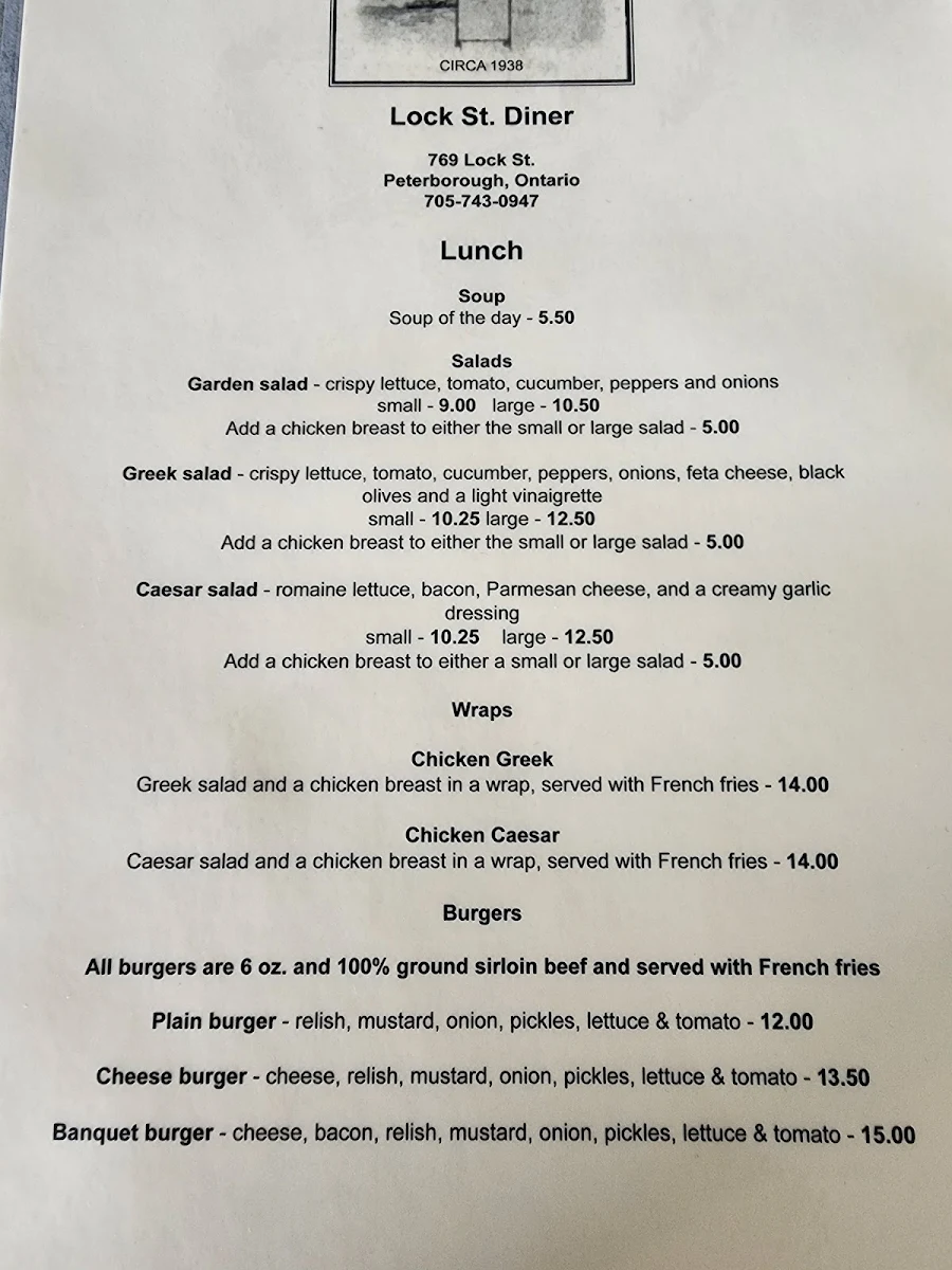 Menu, Lock Street Diner