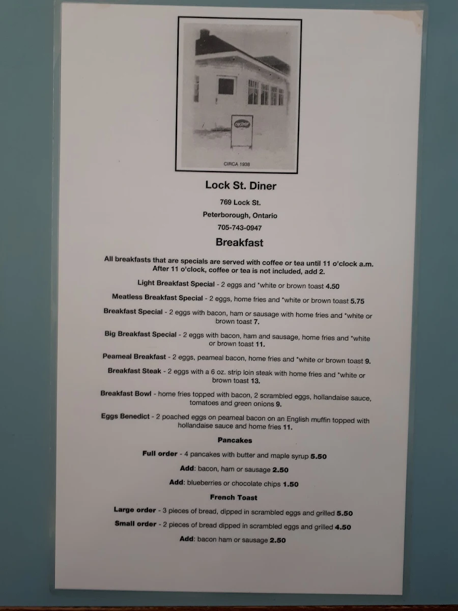 Menu, Lock Street Diner