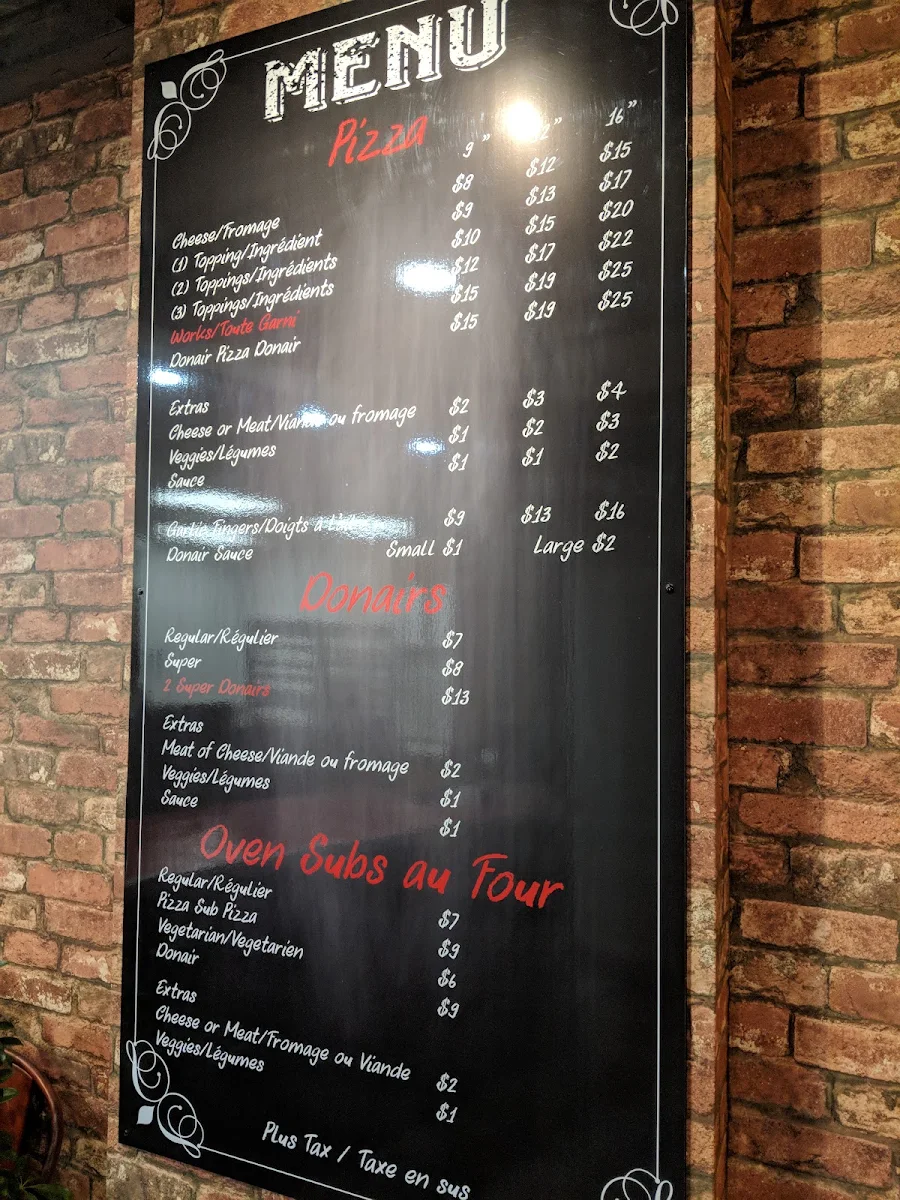Menu, Al's Pizzeria