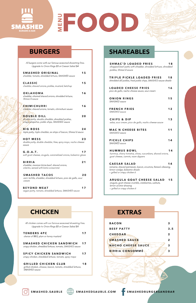 Menu, SMASHED Burgers & Bar