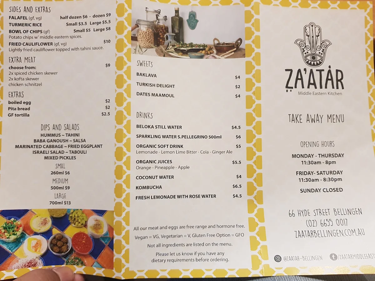 Menu, Za'atar Bellingen