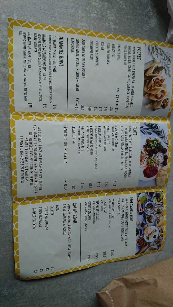Menu, Za'atar Bellingen