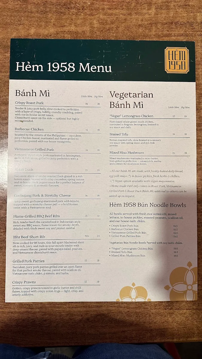 Menu, Hẻm 1958