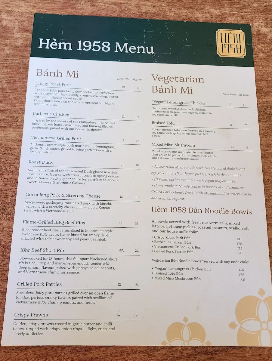 Menu, Hẻm 1958