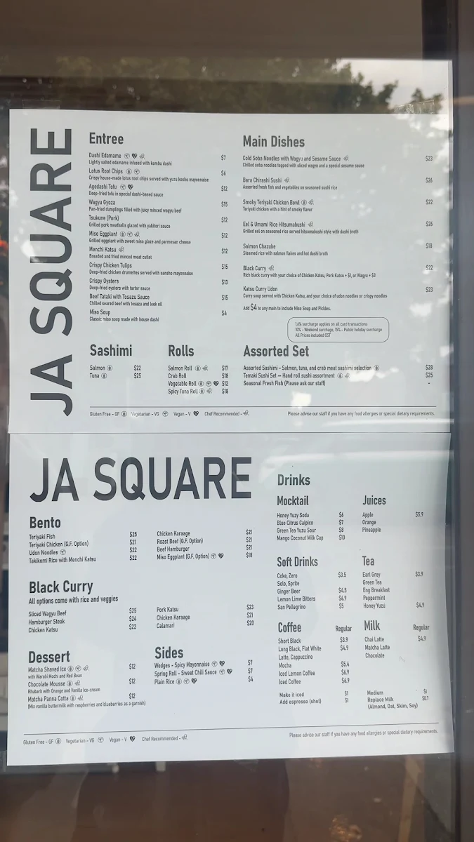 Menu, JA Square