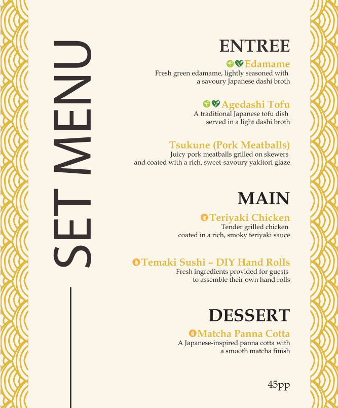 Menu, JA Square