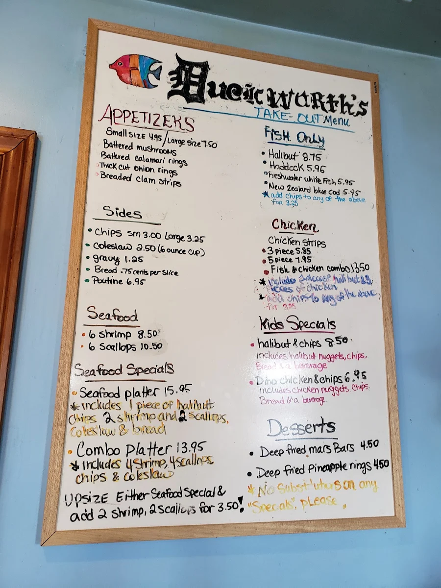 Menu, Duckworth's Fish & Chips