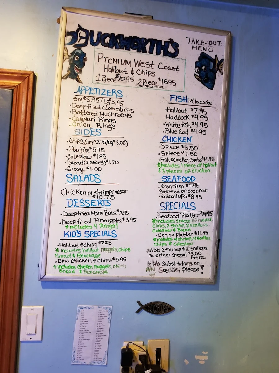 Menu, Duckworth's Fish & Chips