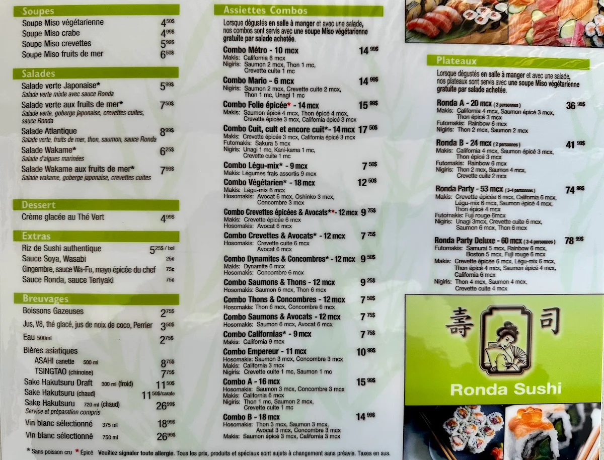 Menu, Restaurant Ronda Sushi