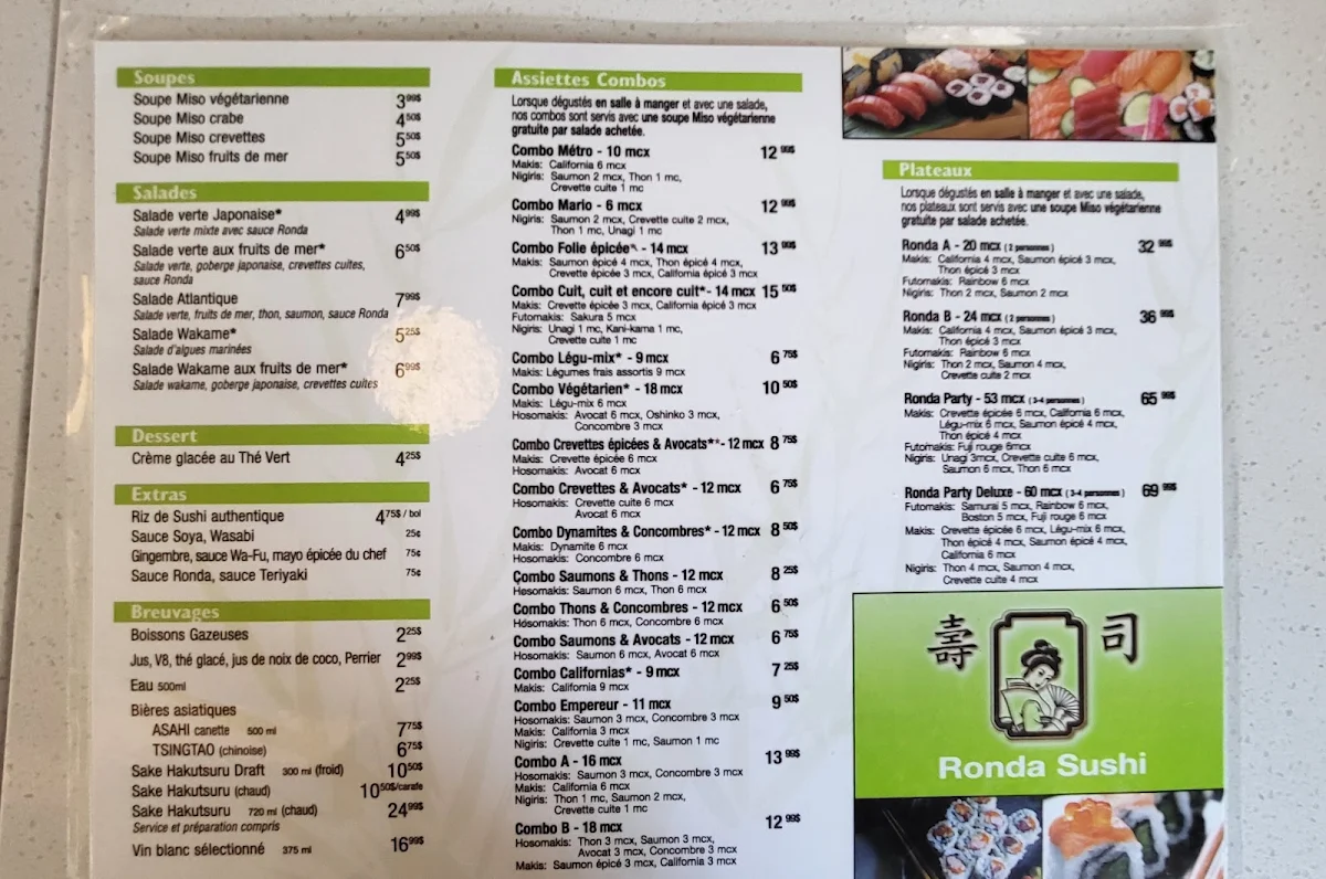 Menu, Restaurant Ronda Sushi