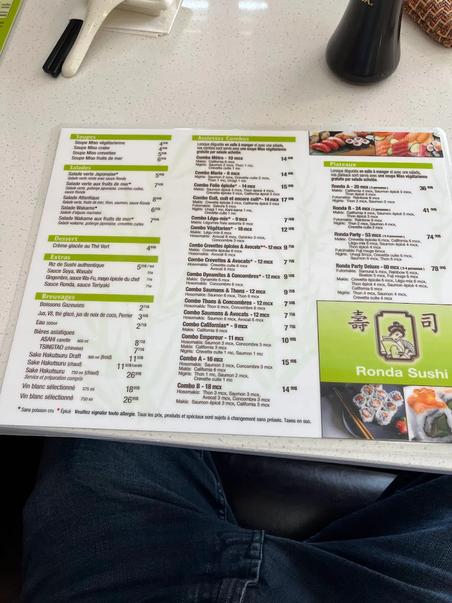 Menu, Restaurant Ronda Sushi