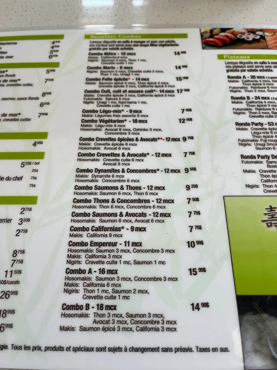 Menu, Restaurant Ronda Sushi