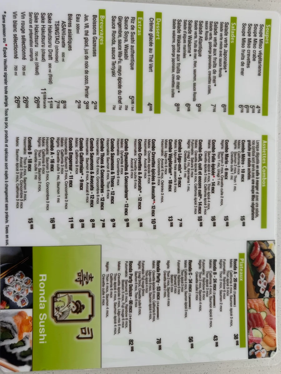 Menu, Restaurant Ronda Sushi