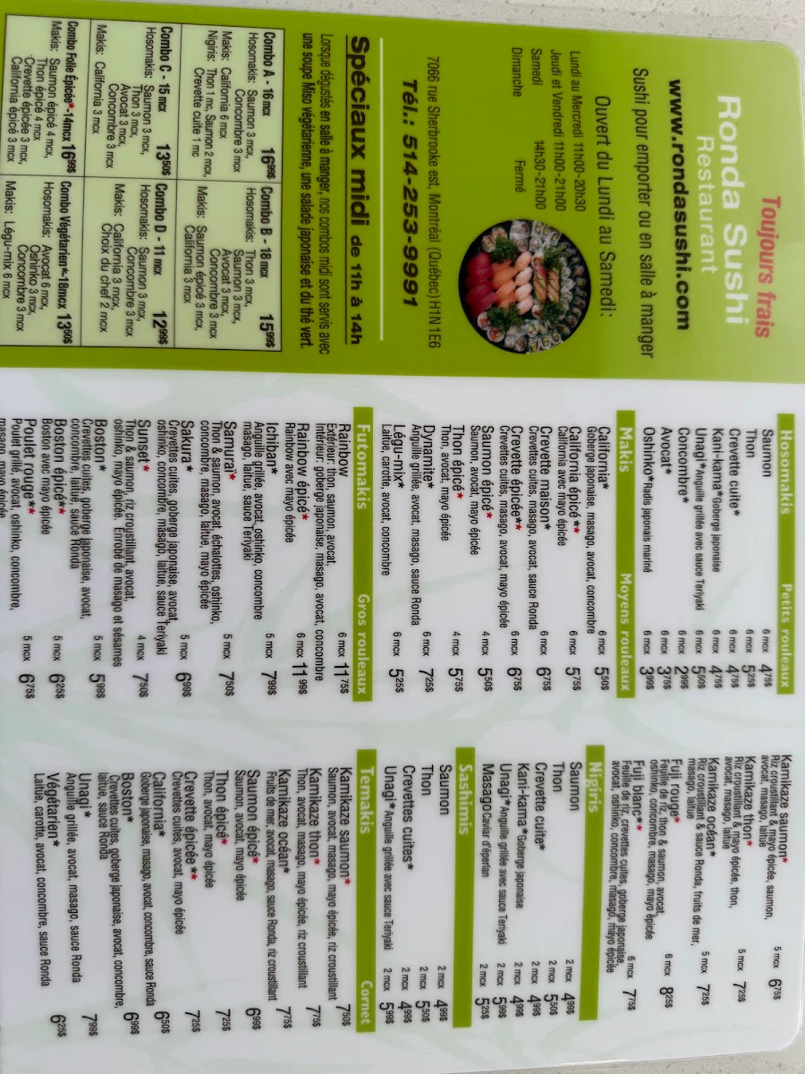 Menu, Restaurant Ronda Sushi