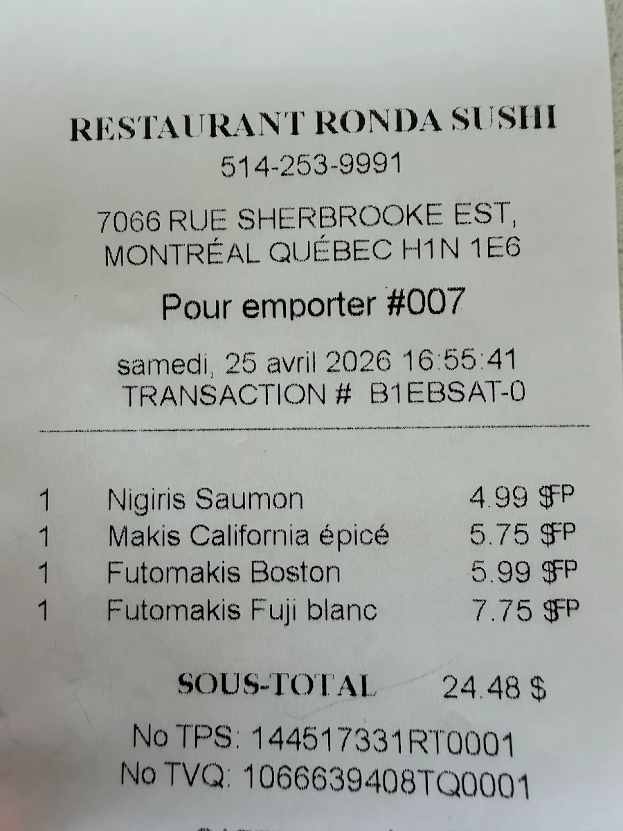 Menu, Restaurant Ronda Sushi