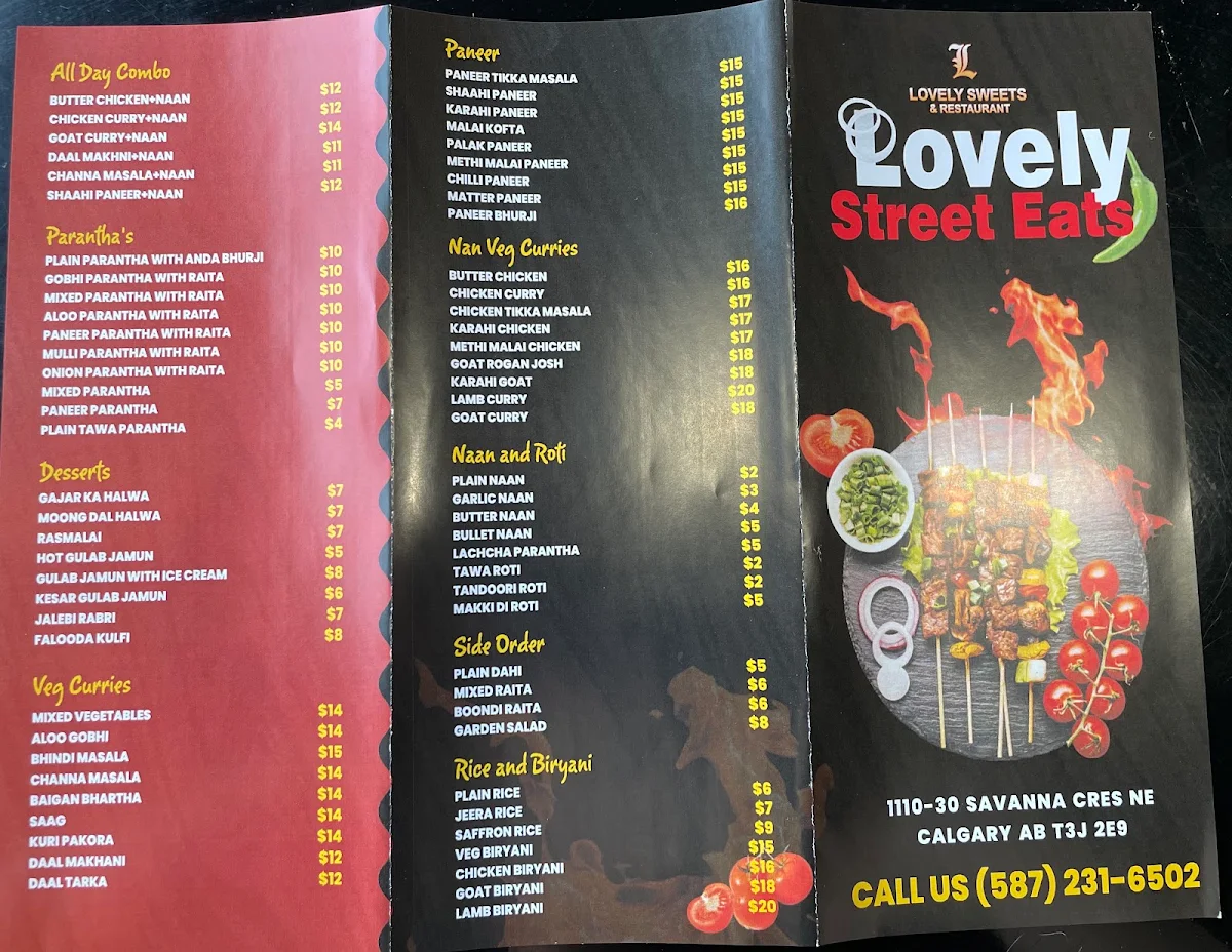 Menu, Lovely Sweets Street Eat Calgary - Best Street Food Restaurant in Calgary