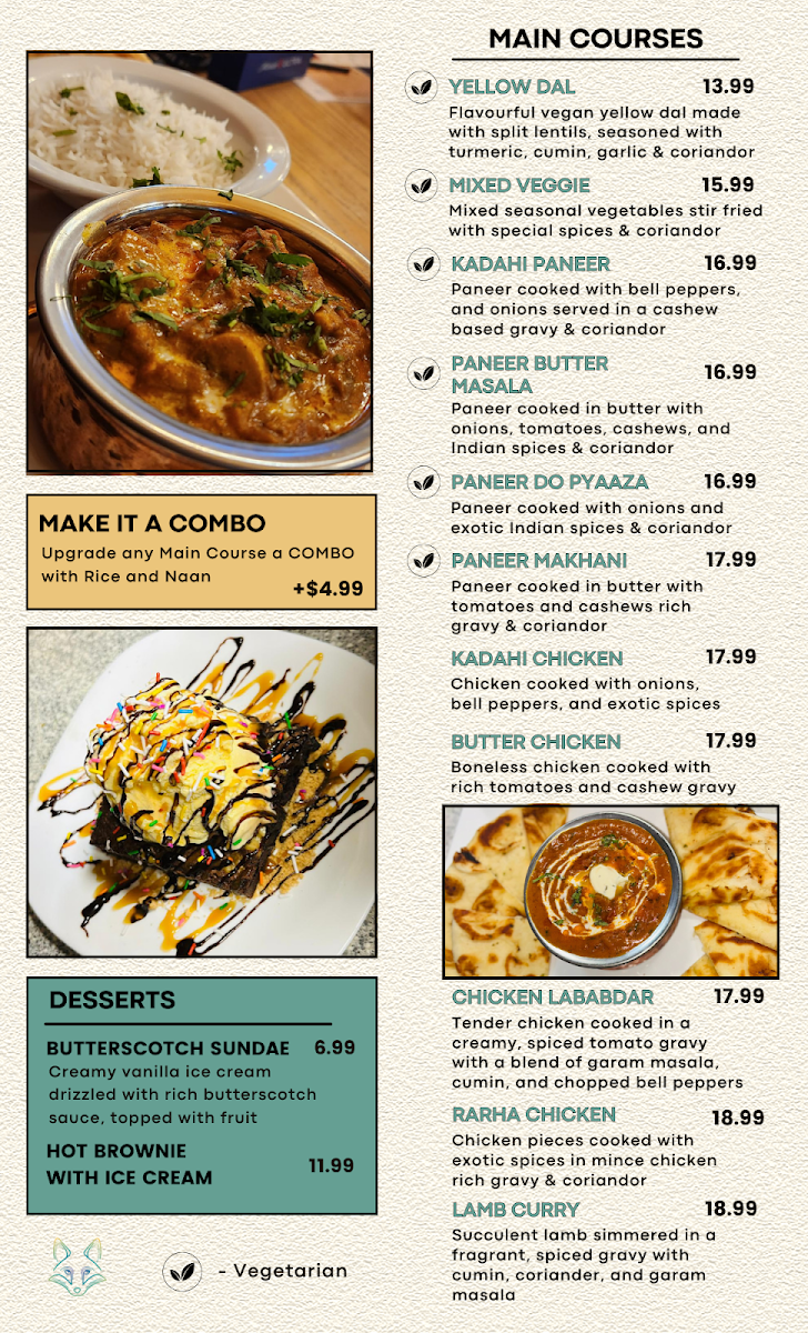 Menu, Silver Fox Pub