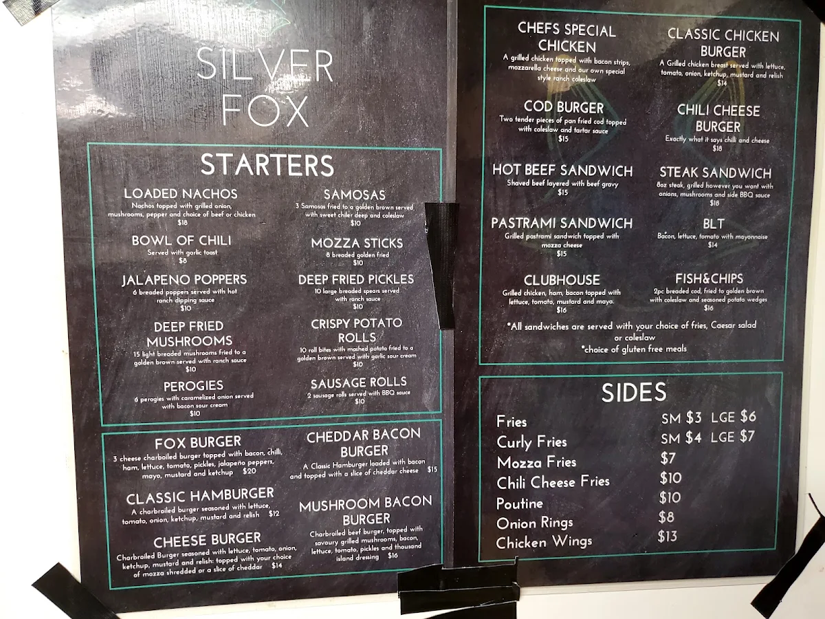 Menu, Silver Fox Pub