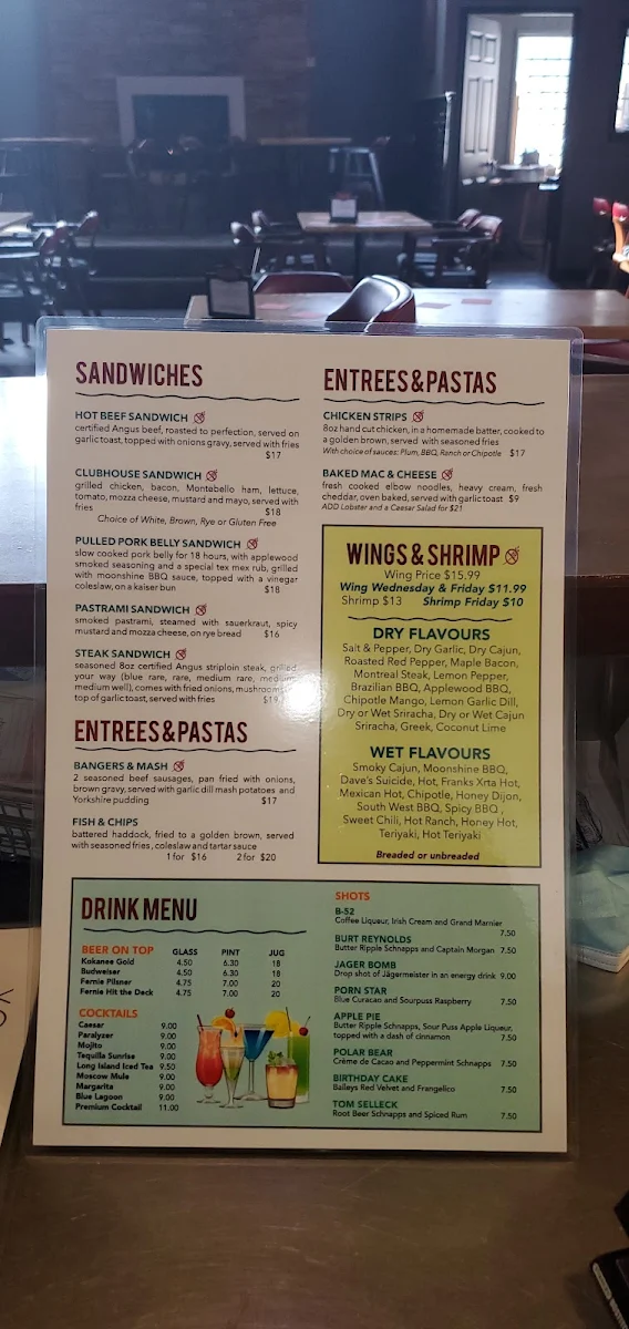 Menu, Silver Fox Pub