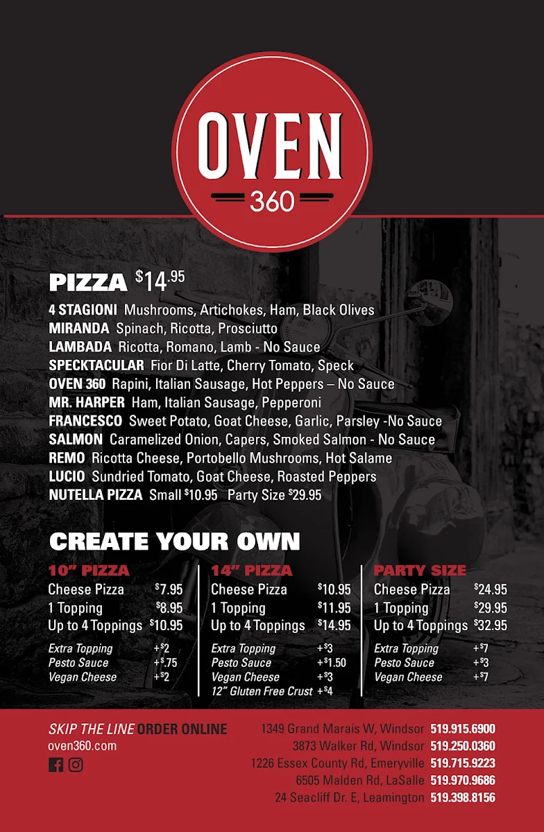 Menu, Oven 360 Leamington