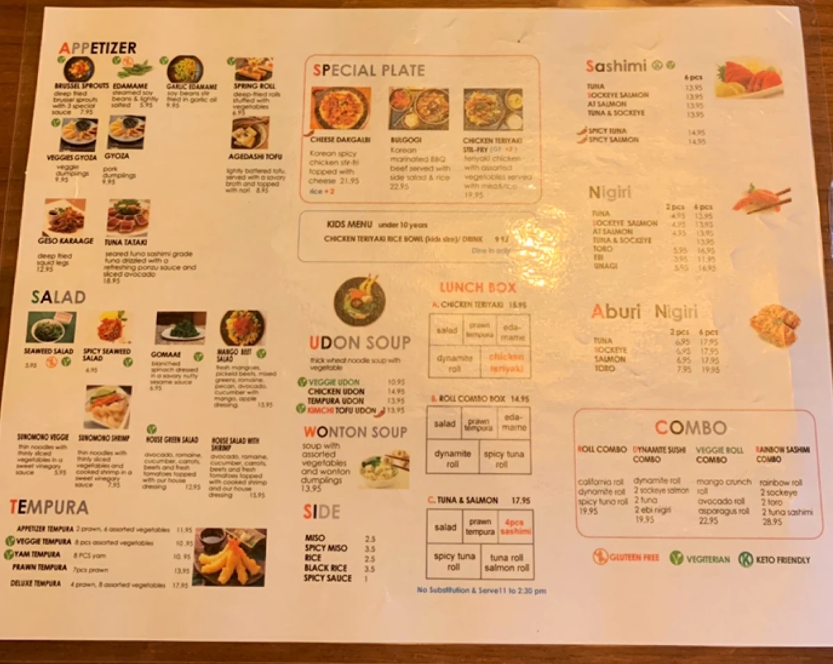 Menu, GINZA SUSHI & POKE