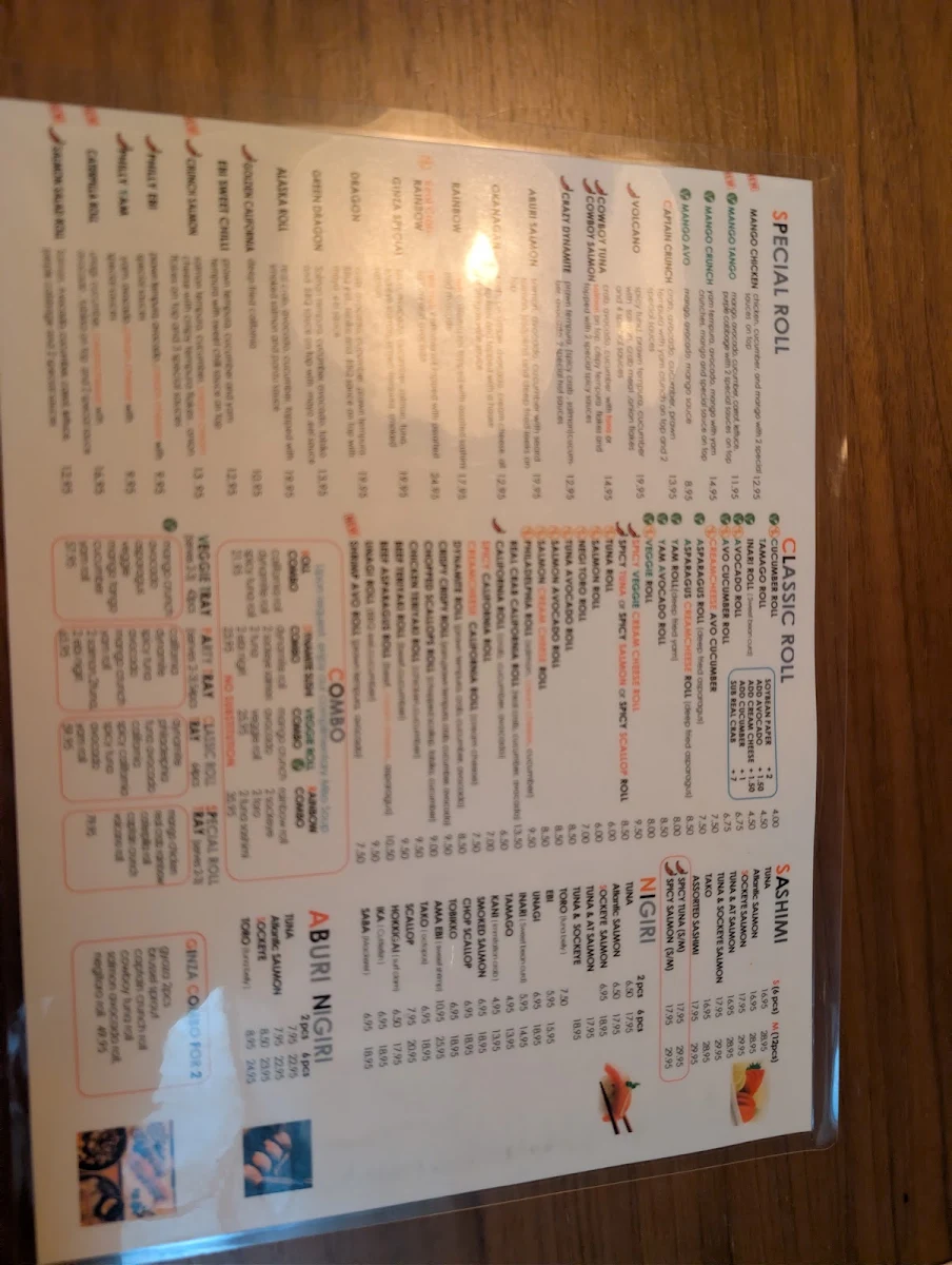 Menu, GINZA SUSHI & POKE