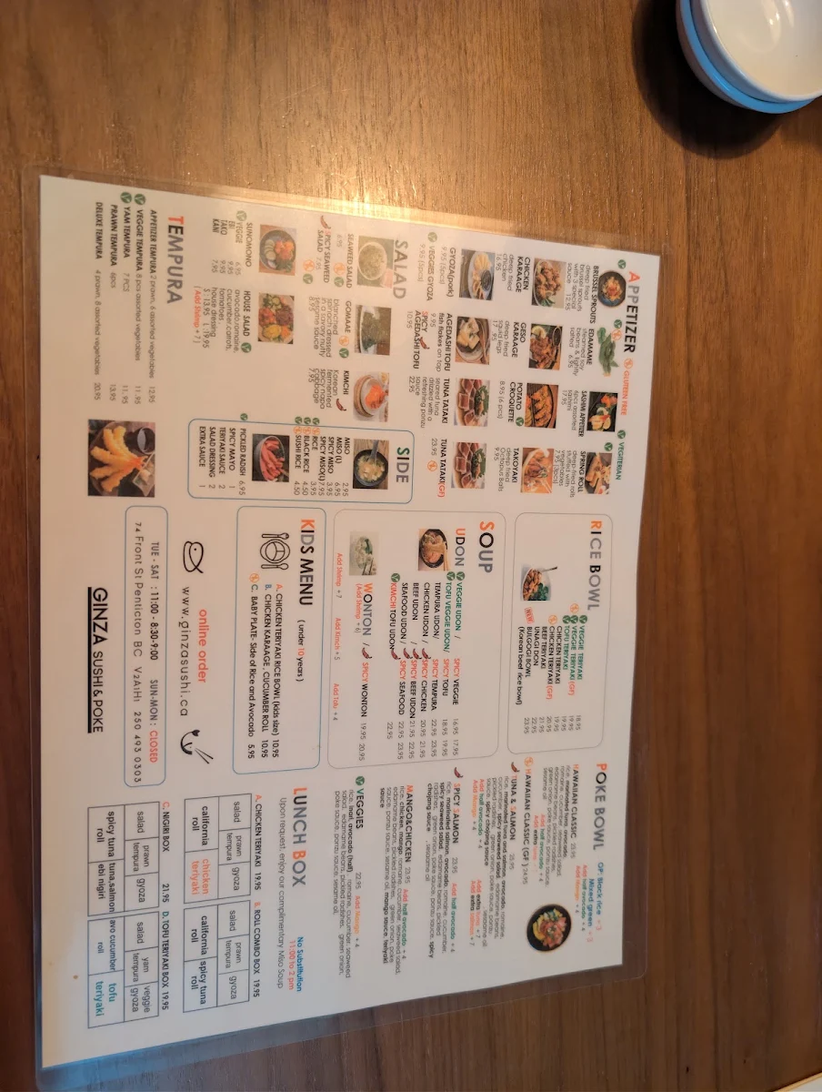 Menu, GINZA SUSHI & POKE