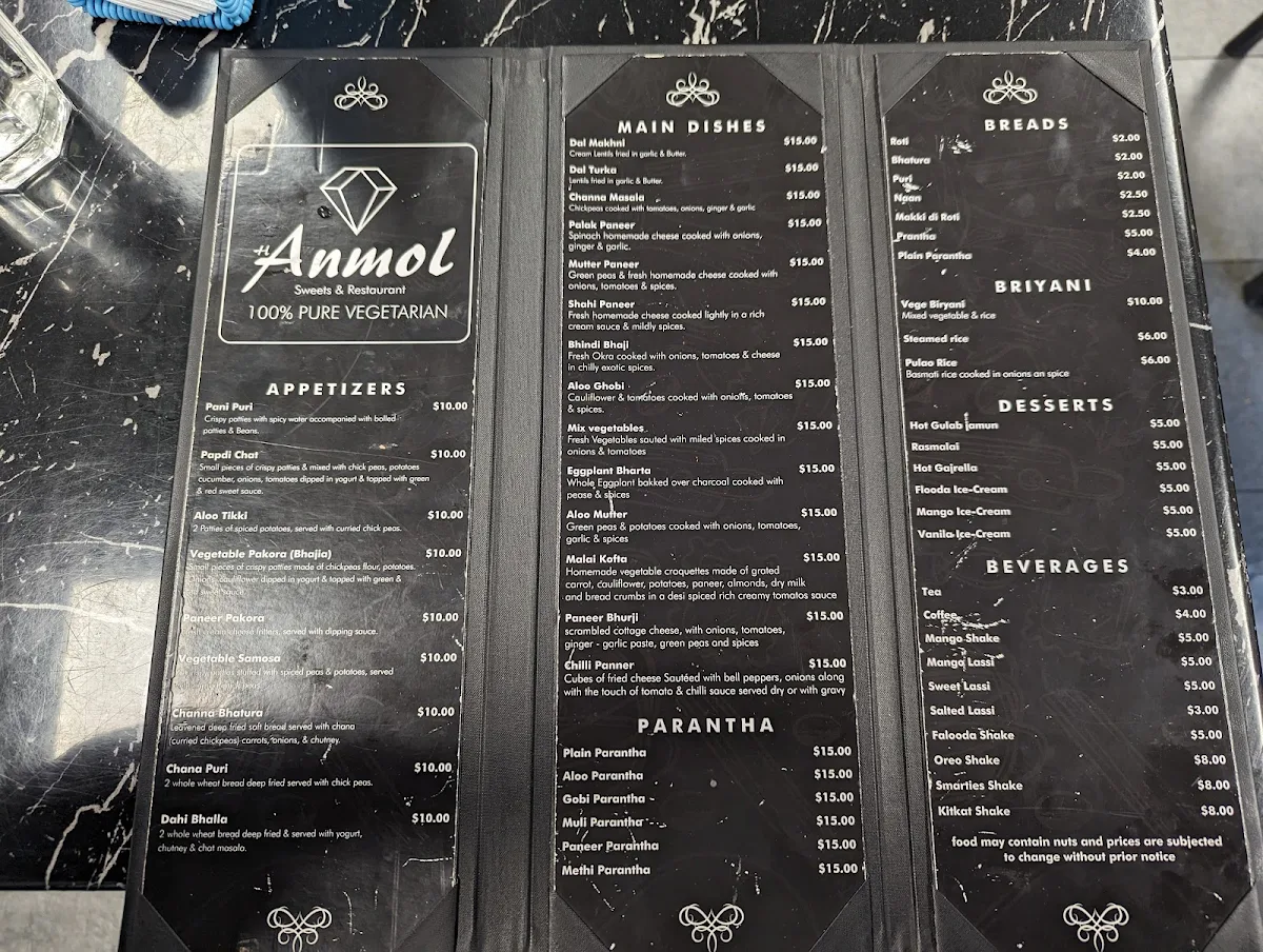 Menu, Anmol Sweets Restaurant