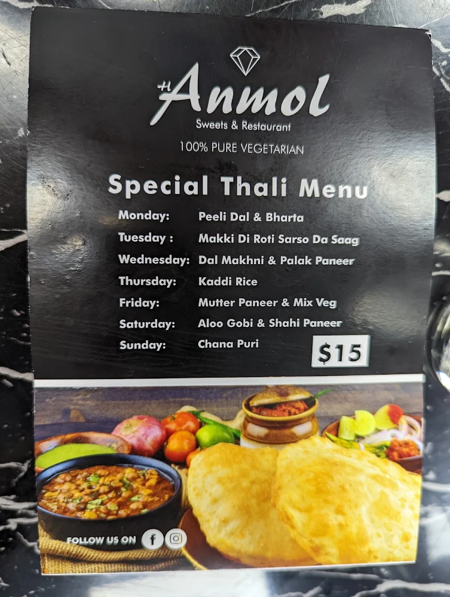 Menu, Anmol Sweets Restaurant