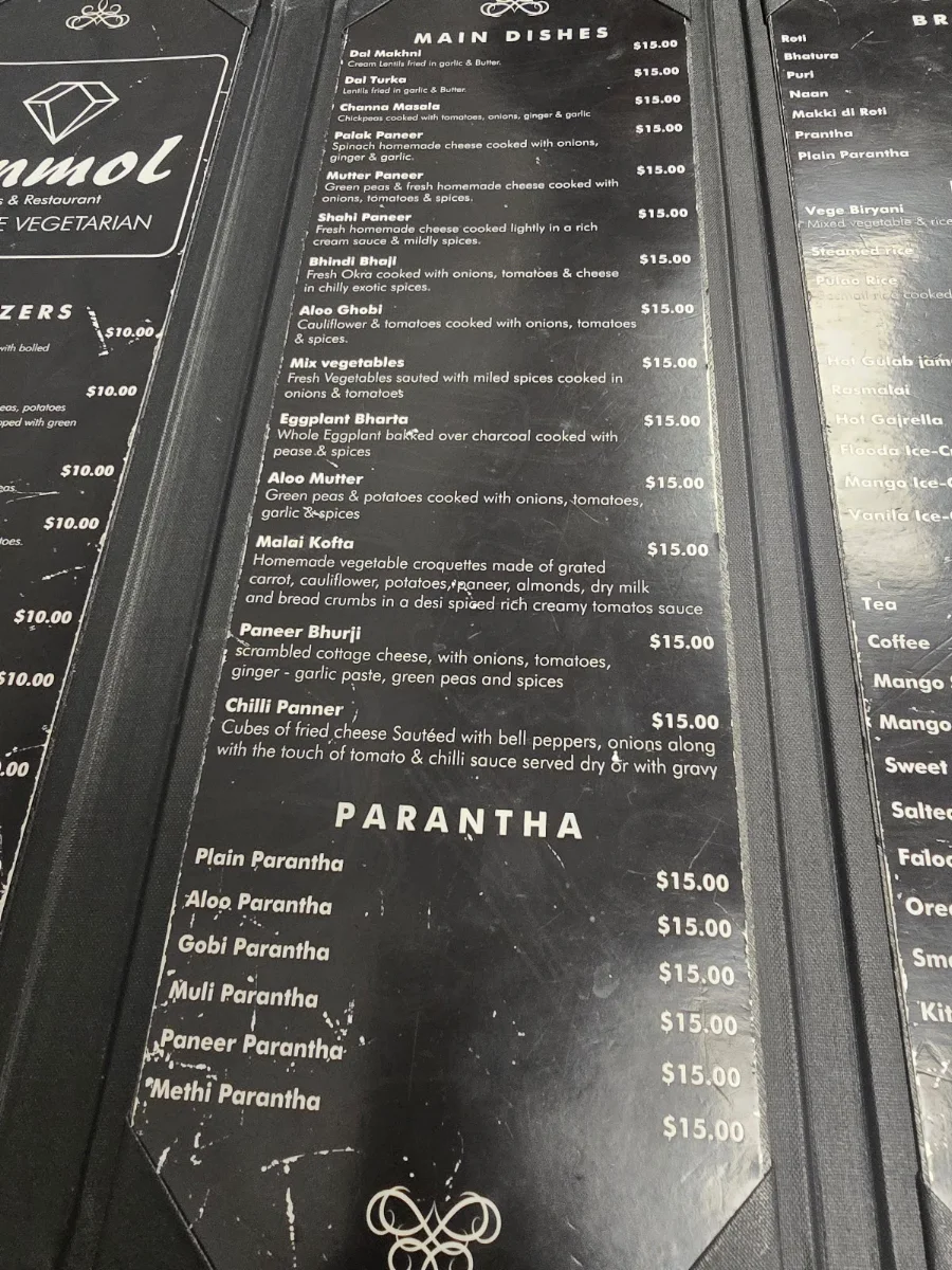 Menu, Anmol Sweets Restaurant