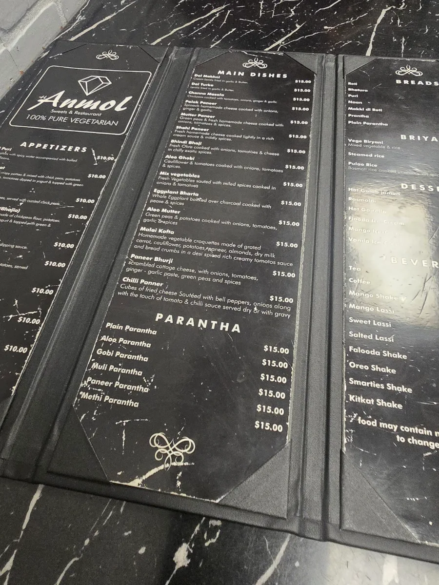 Menu, Anmol Sweets Restaurant