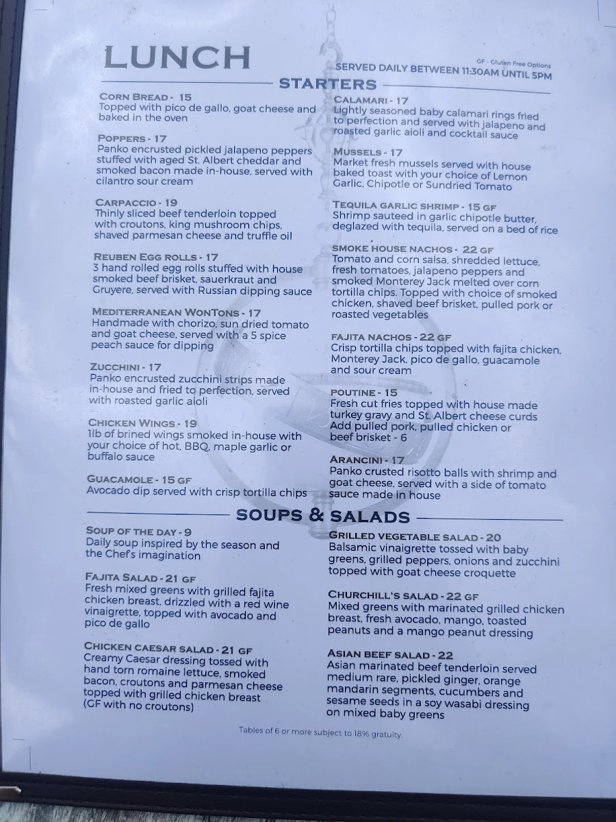 Menu, Churchills