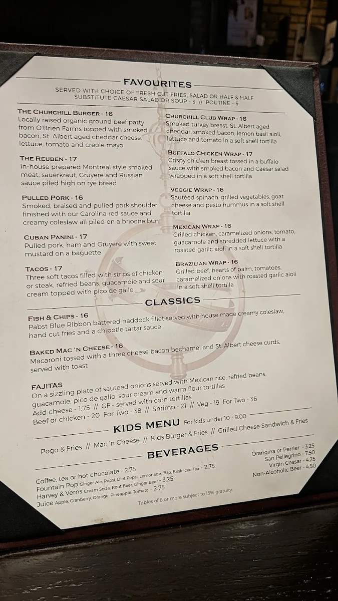 Menu, Churchills