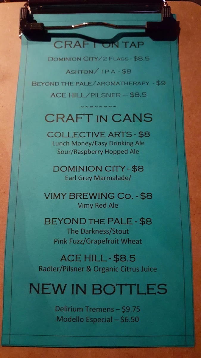 Menu, Churchills