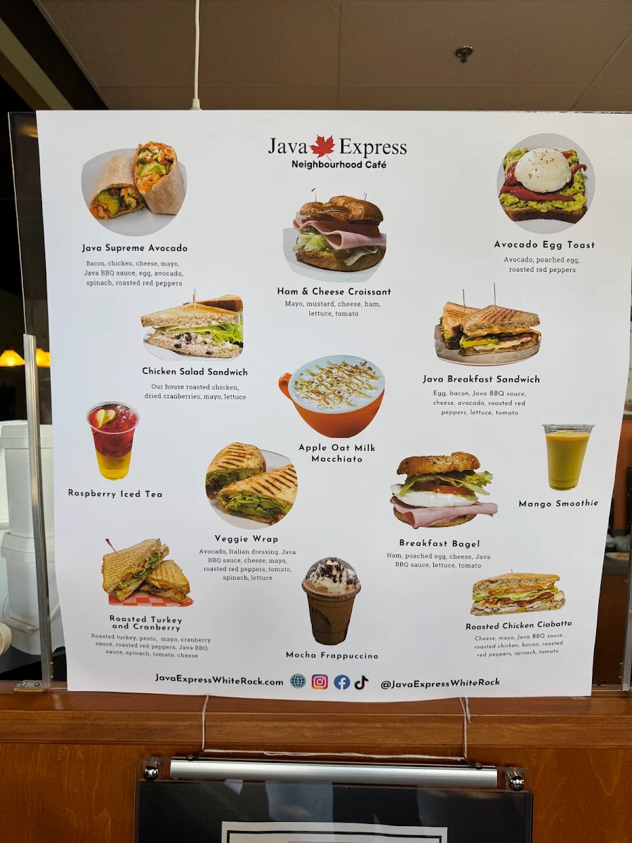 Menu, Java Express - White Rock