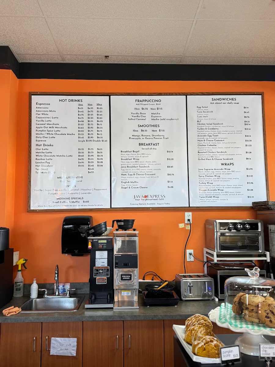 Menu, Java Express - White Rock