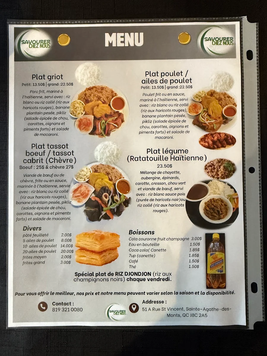 Menu, Savourer Chez-Nous