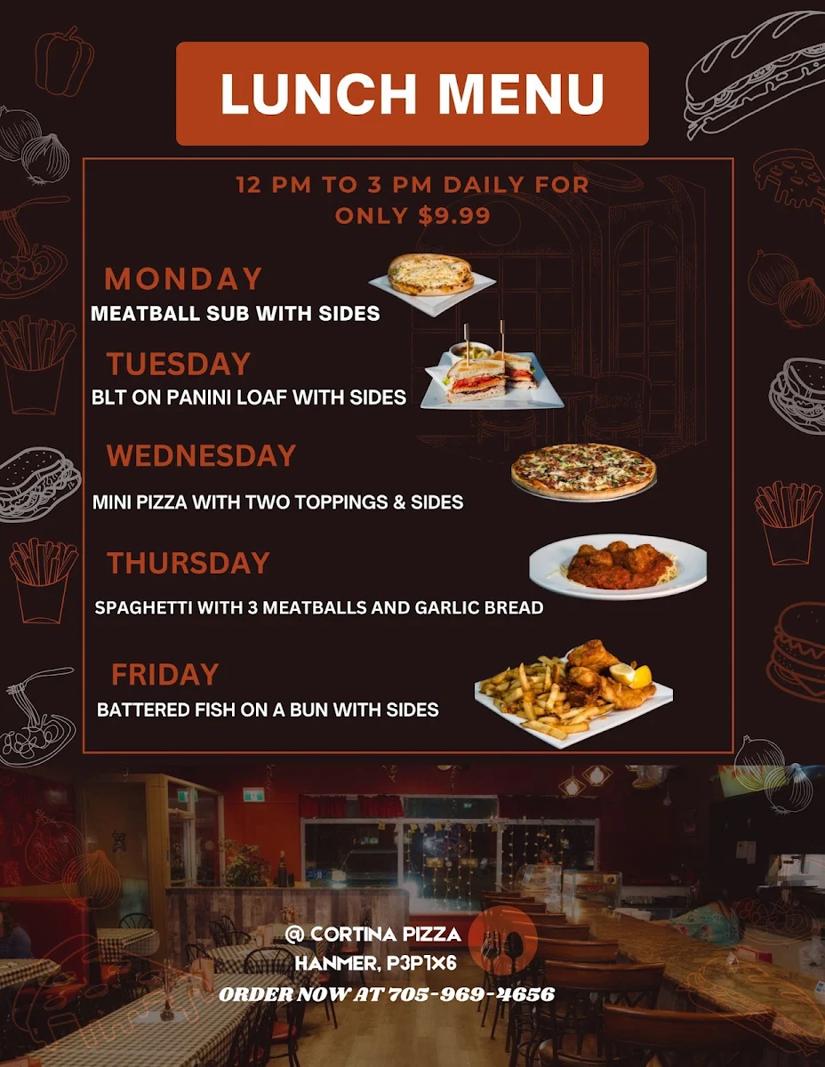 Menu, Cortina Pizza Hanmer