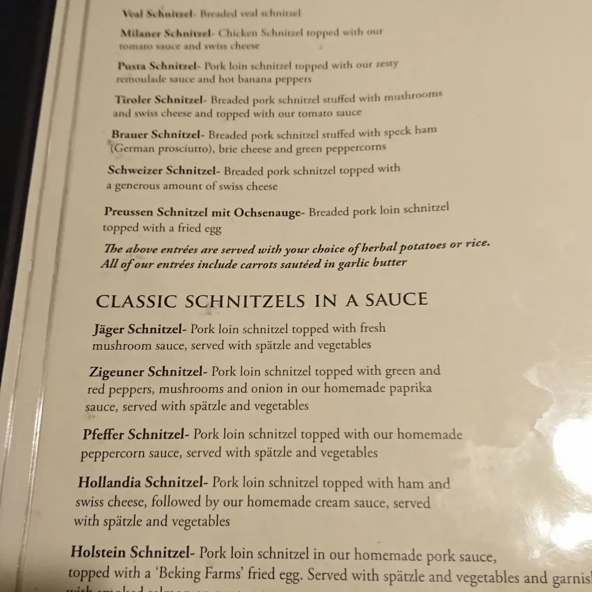 Menu, Amadeus Cafe