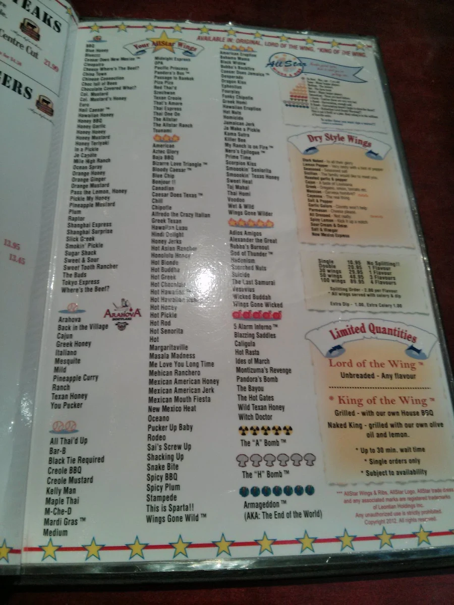 Menu, AllStar Wings and Ribs Richmond Hill