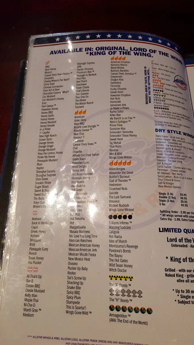 Menu, AllStar Wings and Ribs Richmond Hill