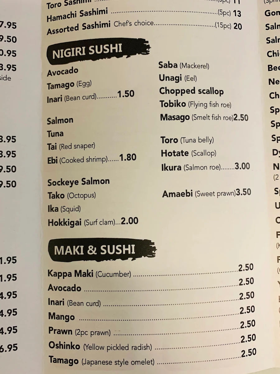 Menu, Woomi Sushi
