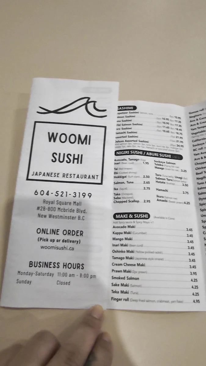 Menu, Woomi Sushi