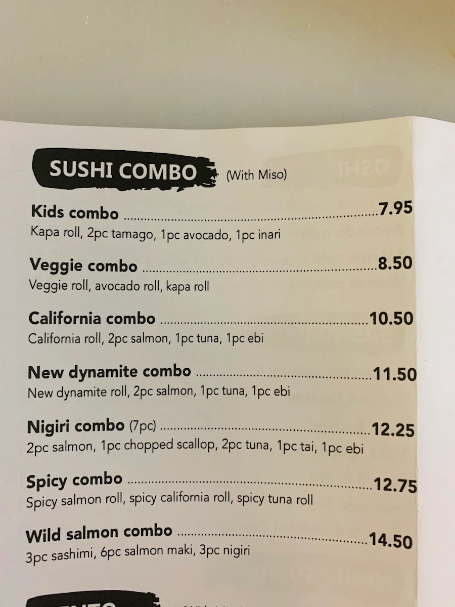 Menu, Woomi Sushi