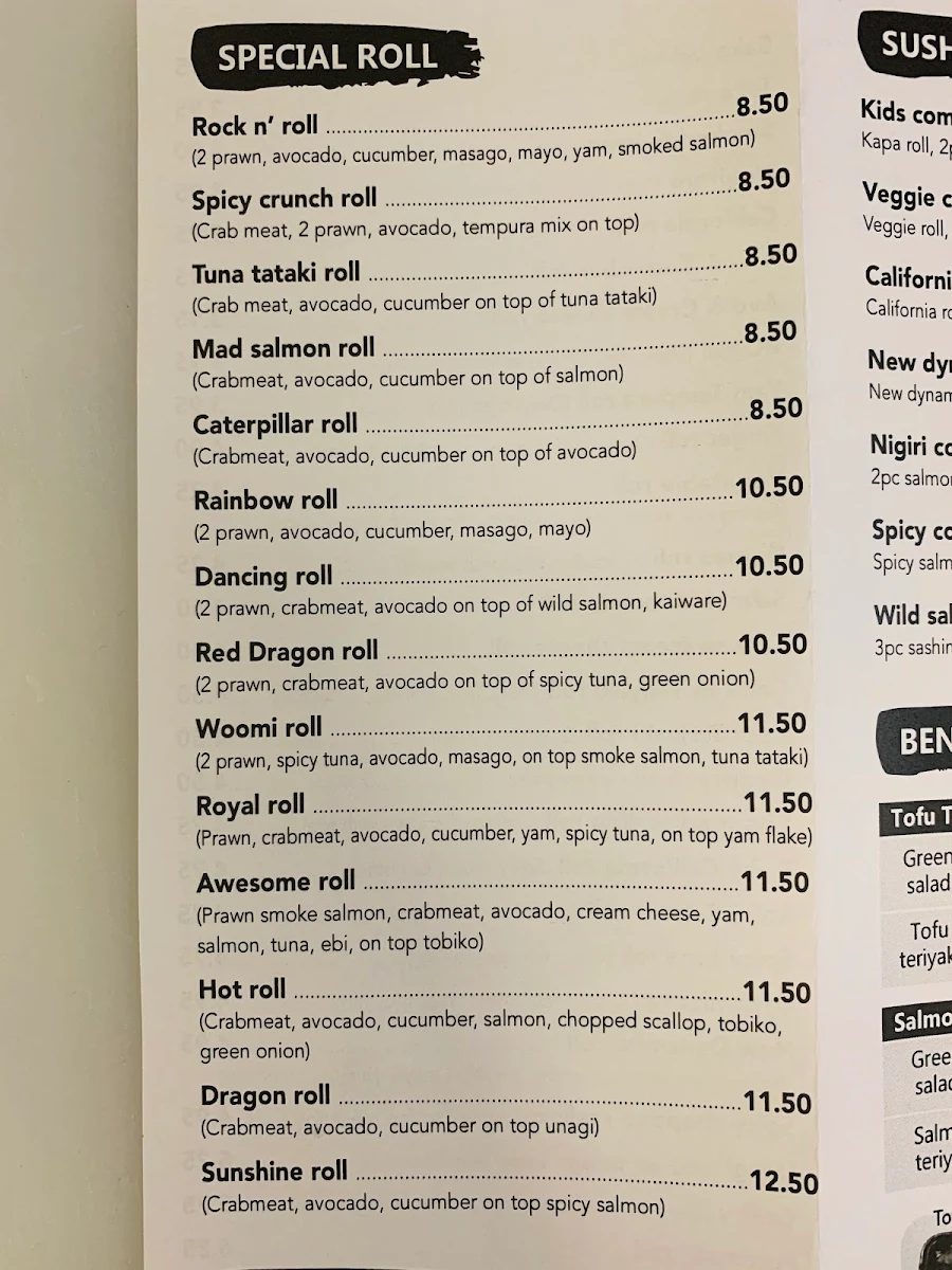 Menu, Woomi Sushi