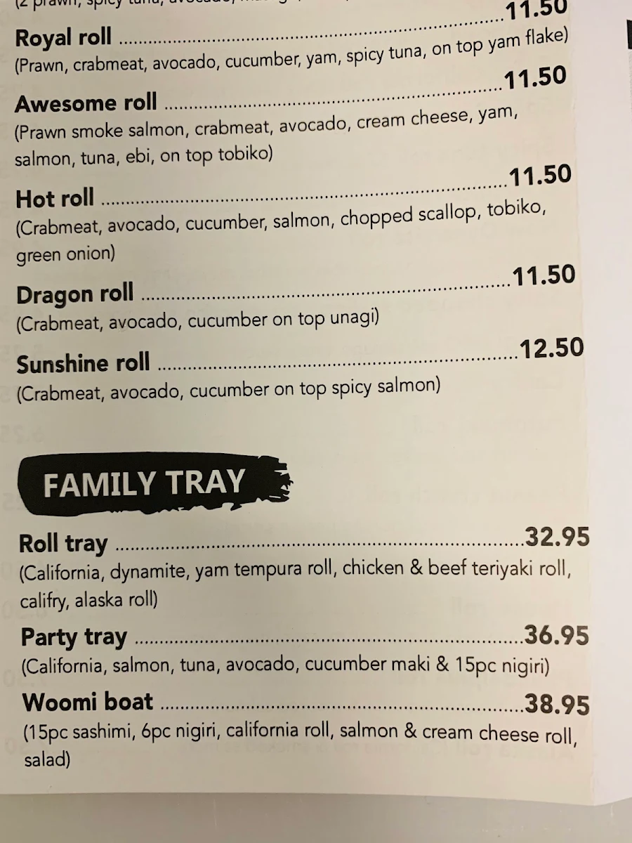 Menu, Woomi Sushi