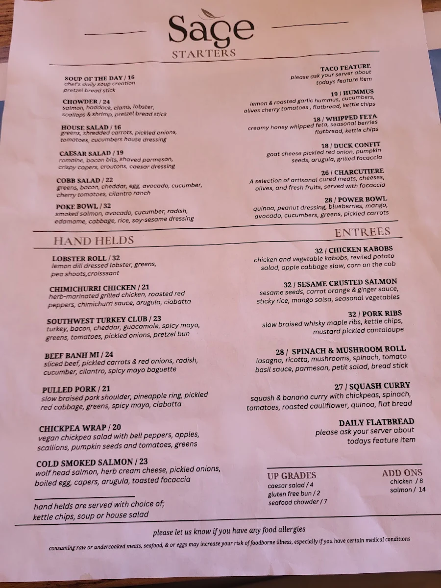 Menu, Sage In The Garden