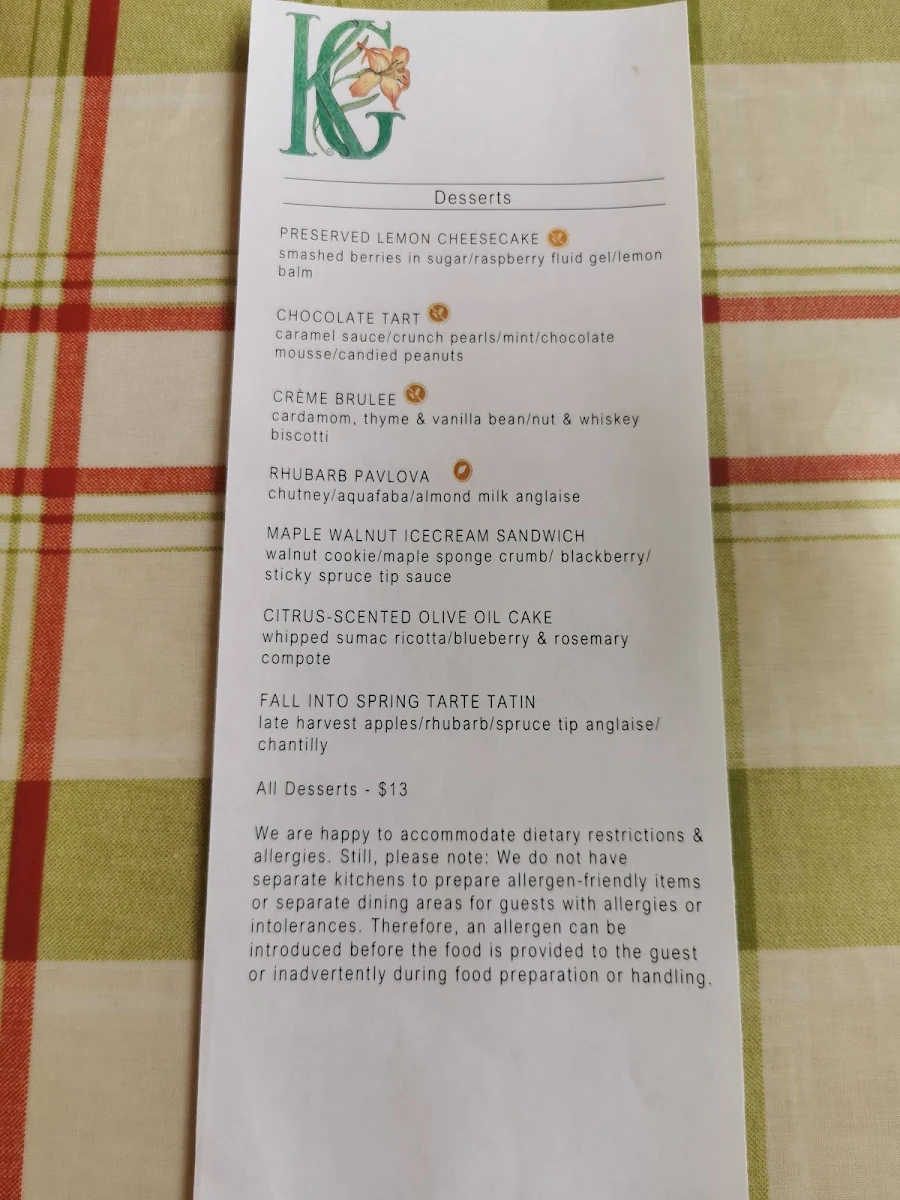 Menu, Sage In The Garden