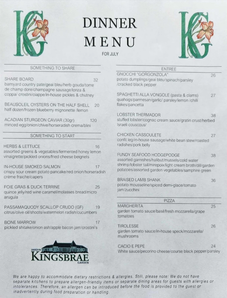 Menu, Sage In The Garden