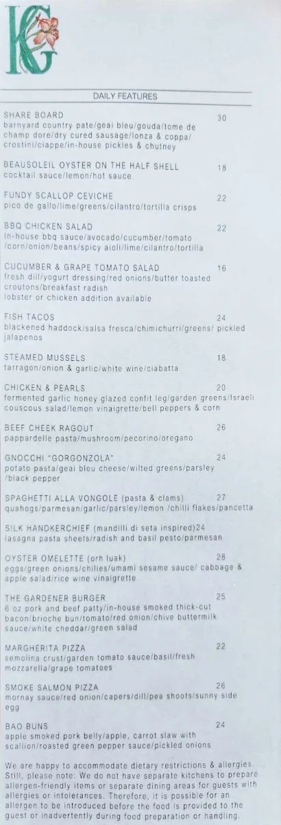 Menu, Sage In The Garden